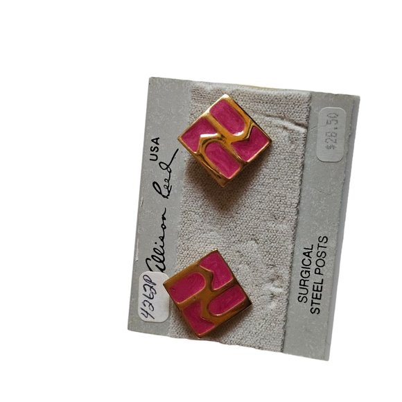Vintage ALLISON REED Square Pink Gold Tone Shimmer PIERCED EARRINGS New - Picture 9 of 9